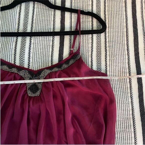 Express Dark Red Beaded Collar Mini Dress size XS Pleated Dark Romantic Vamp - Picture 10 of 14